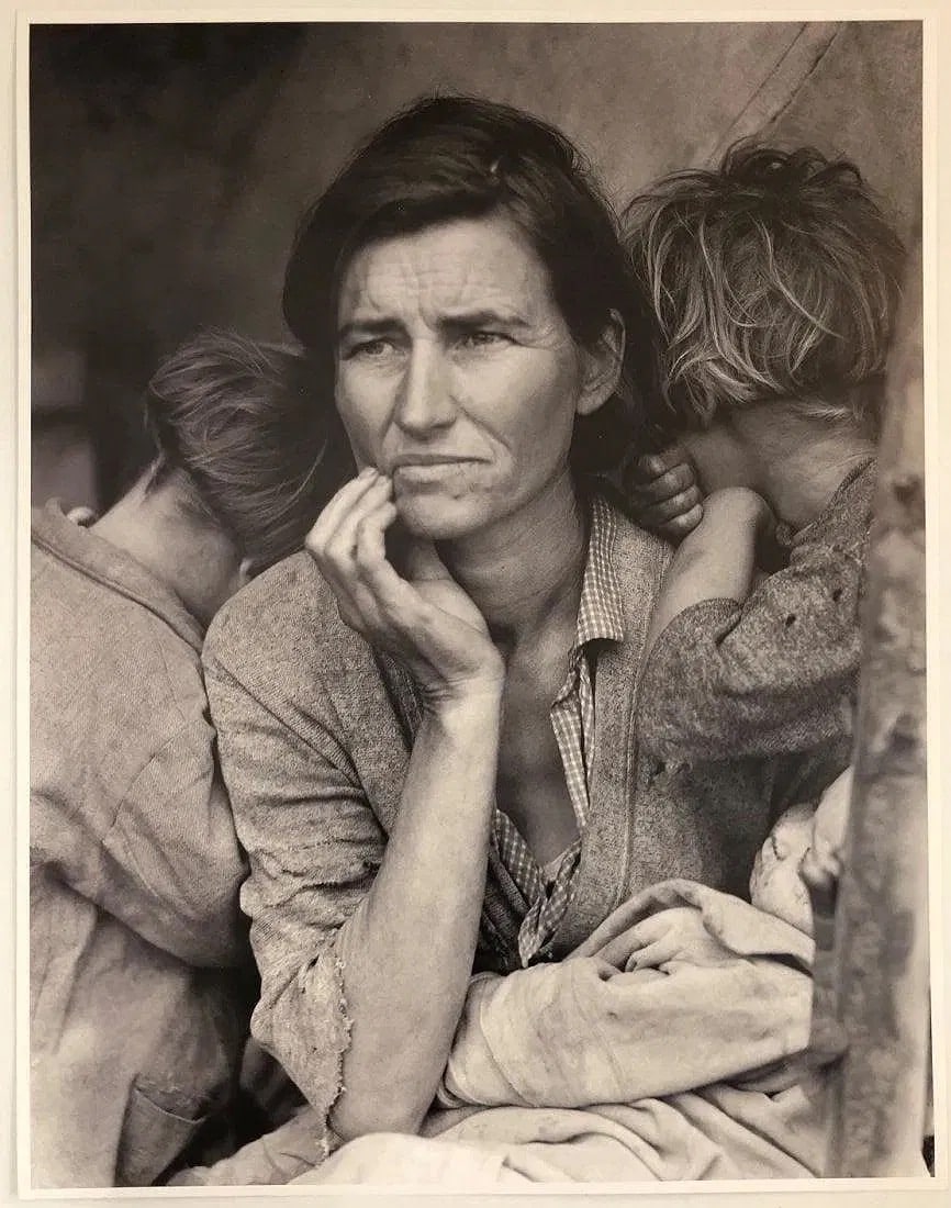 Dorothea Lange - Migrant Mother, Nipomi, Photo-Litho: DOROTHEA LANGE (1895-1965) Migrant Mother, Nipomi, CA , Photo-litho , 20" x 16" inches
