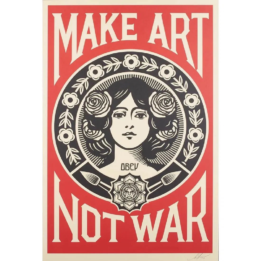 SHEPARD FAIREY (American, b. 1970): Lithograph in colors, “Make Art Not War," 2017 ,Signed and dated, measures 36" x 24" inches