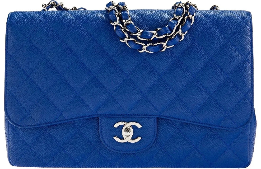 Chanel Blue Quilted Leather Purse: measures 12" Width x 8" Height x 3.5" Depth This bag is done in Blue Caviar Leather with silver hardware, guaranteed 100% authentic