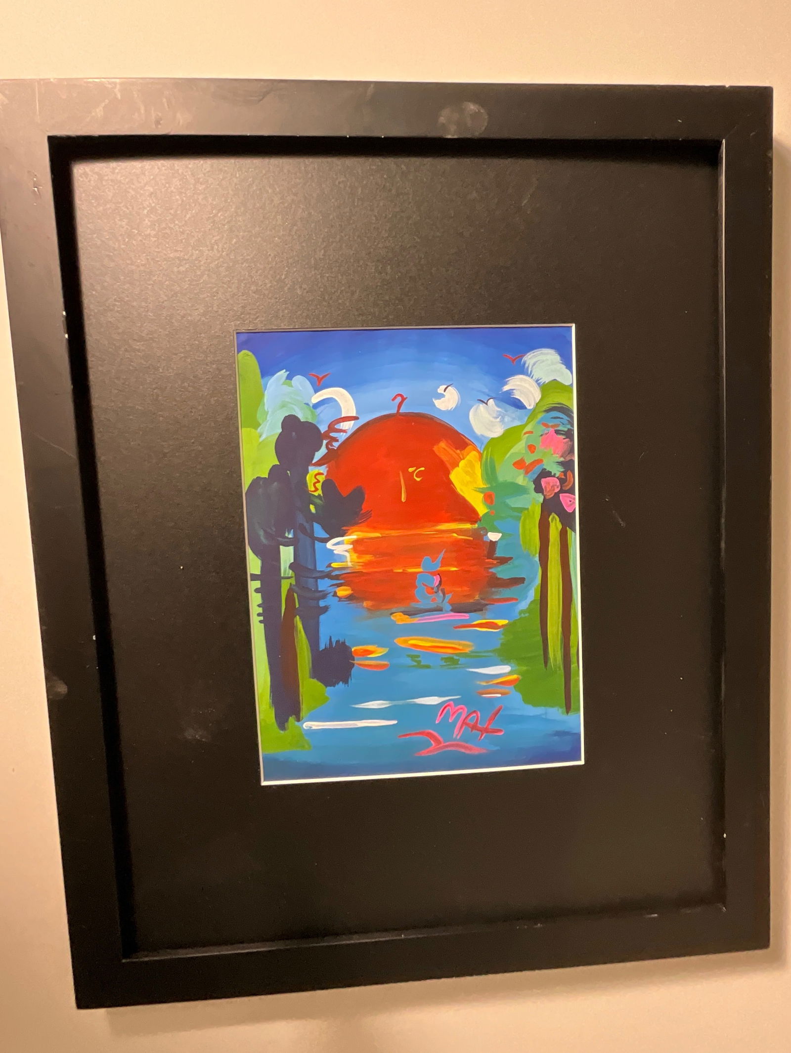 Peter Max Acrylic Painting: Measures sight 11 x 8 1/4 inches, framed 22 x 18 inches