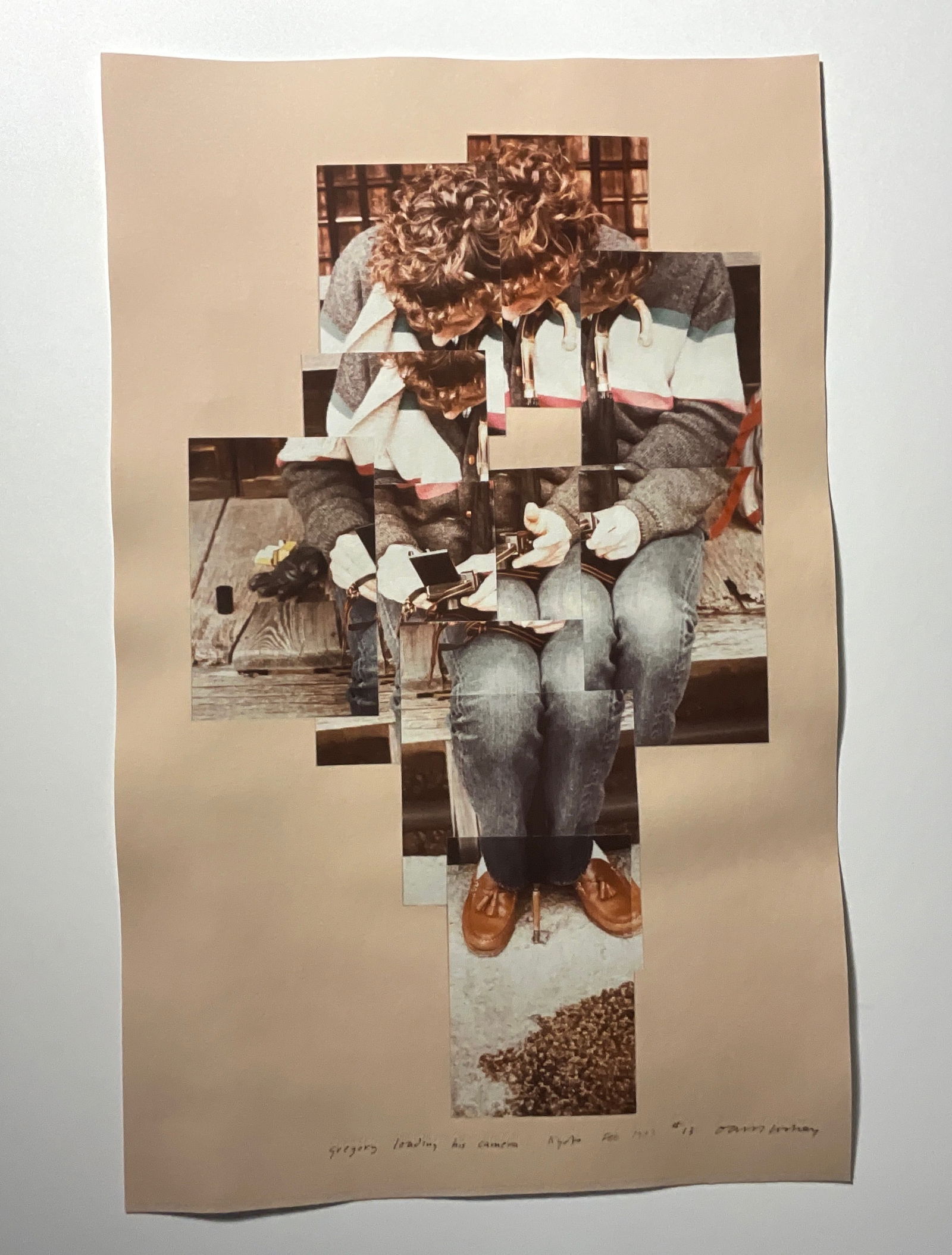 David Hockney Gregory loading his camera print: Measures 22 x 13 3/4 inches, printed signature and title, on woven paper