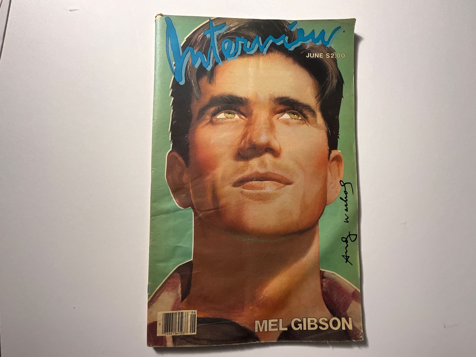 Warhol Interview magazine June 1984 signed: Marker signed by Warhol