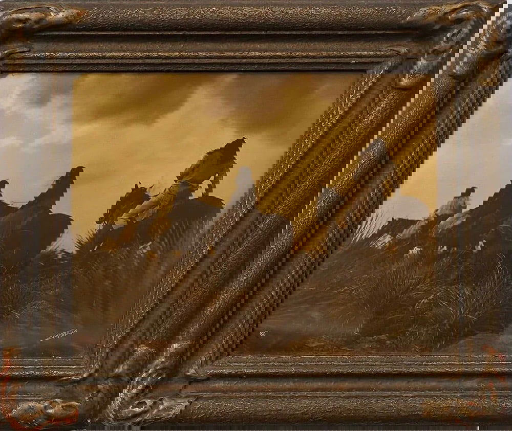 Edward Curtis Orotone “Before The Storm: Original Edward Curtis Orotone or Goldtone Photograph, 8" x 10" Plate Size, Framed 11.5" x 13.5" inches