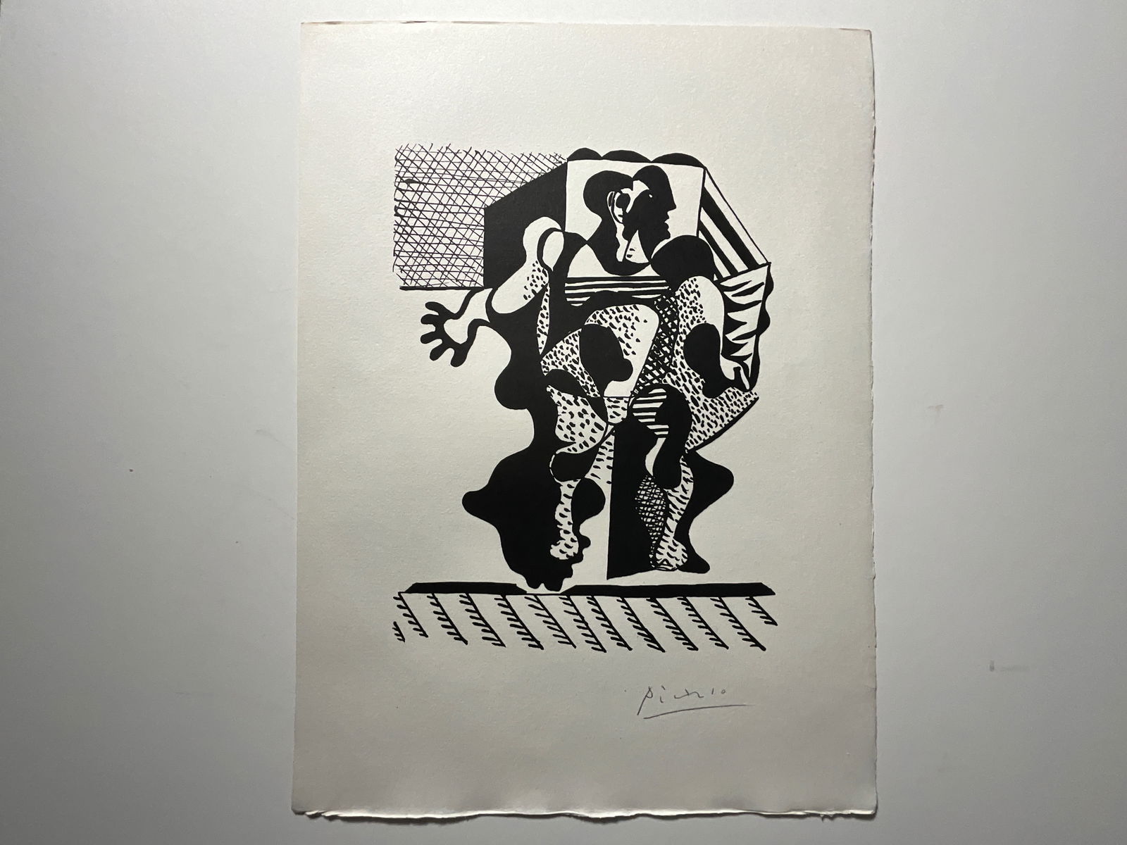 Picasso woodcut pencil signed: Measures 17 3/8 x 12 3/4 inches, Circa 1950’s