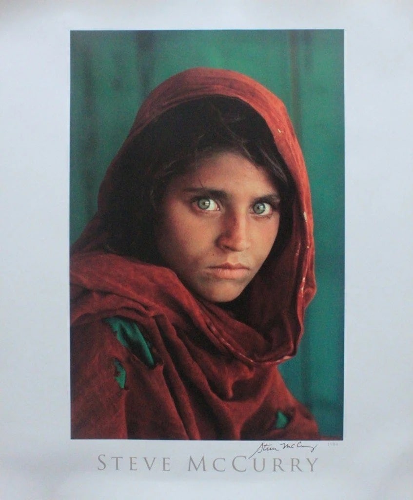 Steve Mccurry Afghan Girl Sharbat Gula signed: Measures 24 x 20, offset lithograph , signed lower right by the artist