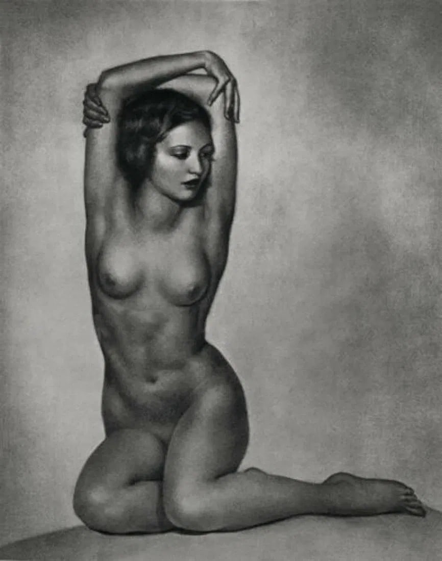 WILLIAM MORTENSEN, "Nude Study" 1933, Photogravure: Photographer: William Mortensen (American, 1897 - 1965) - circa 1933 Type Of Print: Authentic Vintage Sheet Fed Photogravure Paper: Medium weight, rag type, matte finish. Print/Plate Maker: D.H.