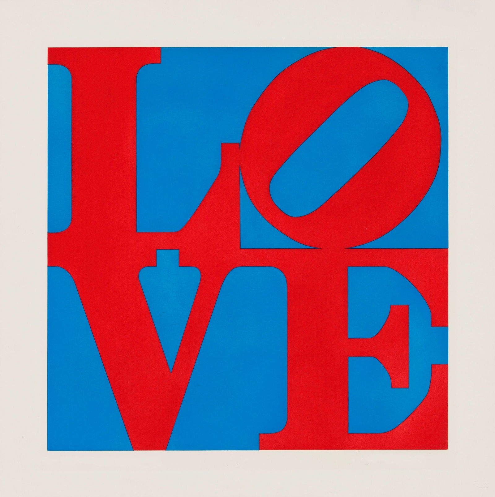 ROBERT INDIANA (1928-2018) Love (Red/Blue): Measures 29.5 x 29.5 inches, unsigned, print in colors on heavy paper