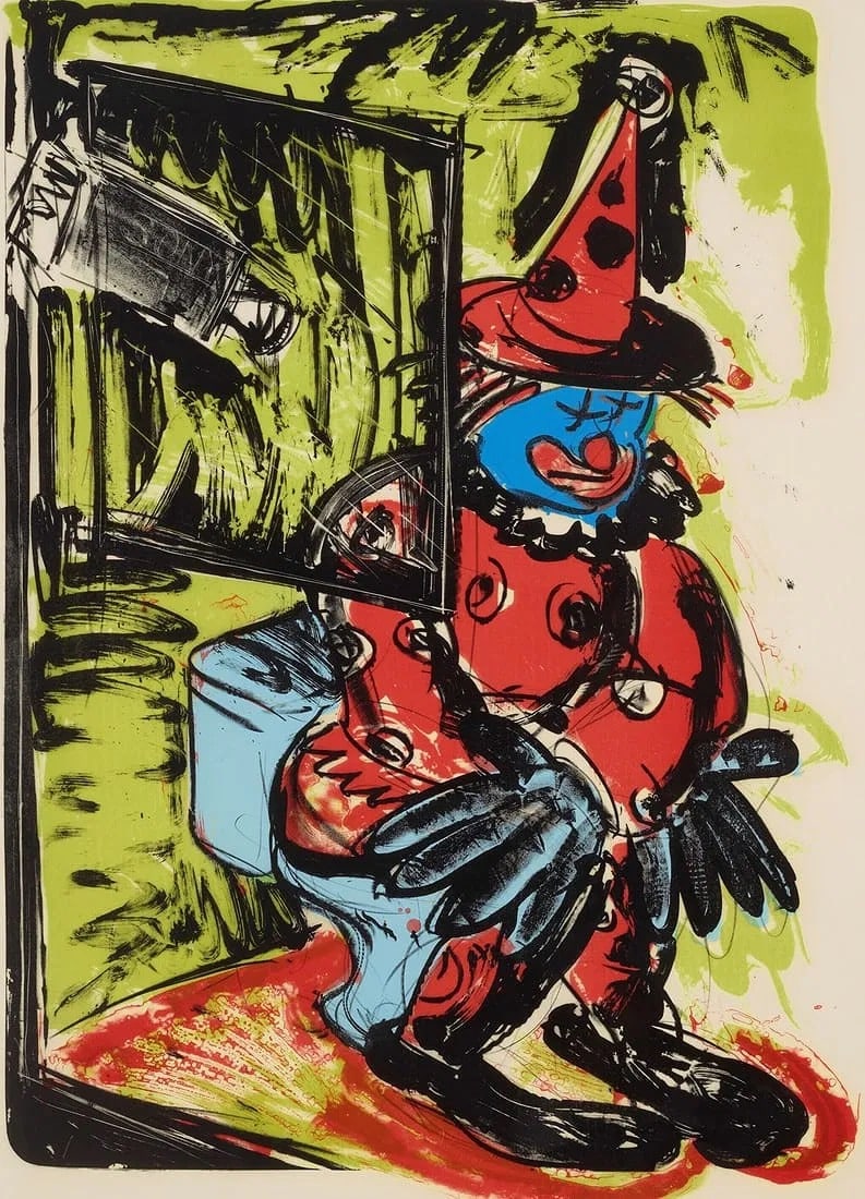 Bruce Nauman (American) Clown: Bruce Nauman (American) Clown , print in colors, 42 x 30 inches, unsigned