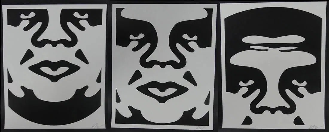 3pc SHEPARD FAIREY OBEY FACE WHITE LITHOGRAPHS PENCIL SIGNED (1 of 1)