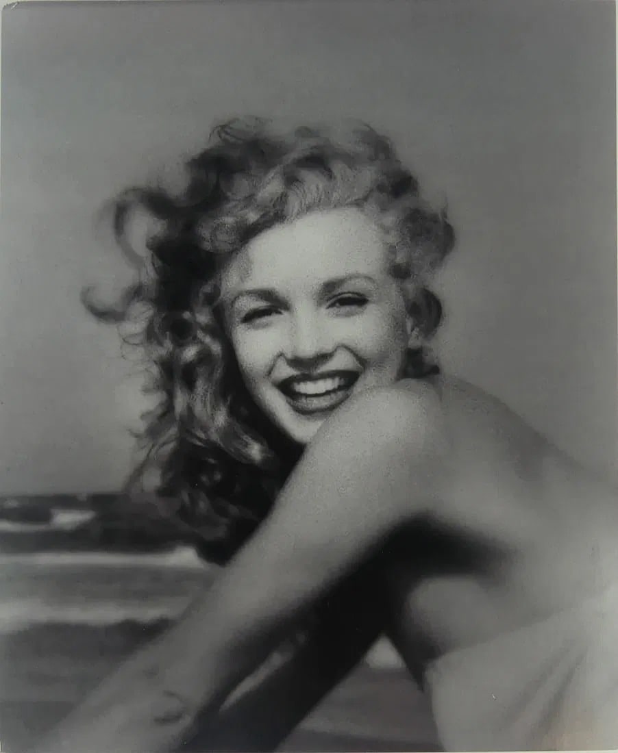 ANDRE DE DIENES MARILYN MONROE PHOTOGRAPH: Andre de Dienes Marilyn Monroe, Hollywood, CA photograph. Mounted to archival board . Printed later. Measures 10" x 8".