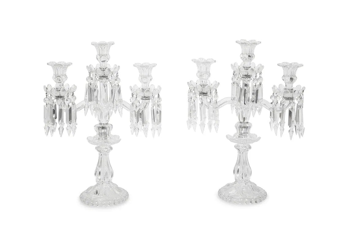 Pair of Baccarat Molded Glass Three-Light Candelabra (1 of 1)