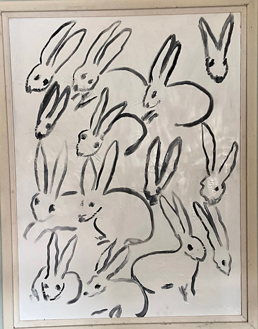 Hunt Slonem Oil on Canvas Rabbits Circa 2000: 48 x 36 inches, framed: 51 x 39 inches, oil on canvas.