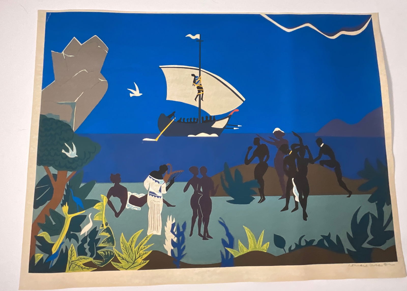 Romare Bearden (1911-1988)Siren's Song from The Odysseus Suite: Print in colors, Measures 29.5 x 22.25 inches, foxing, staining, plate signed lower right
