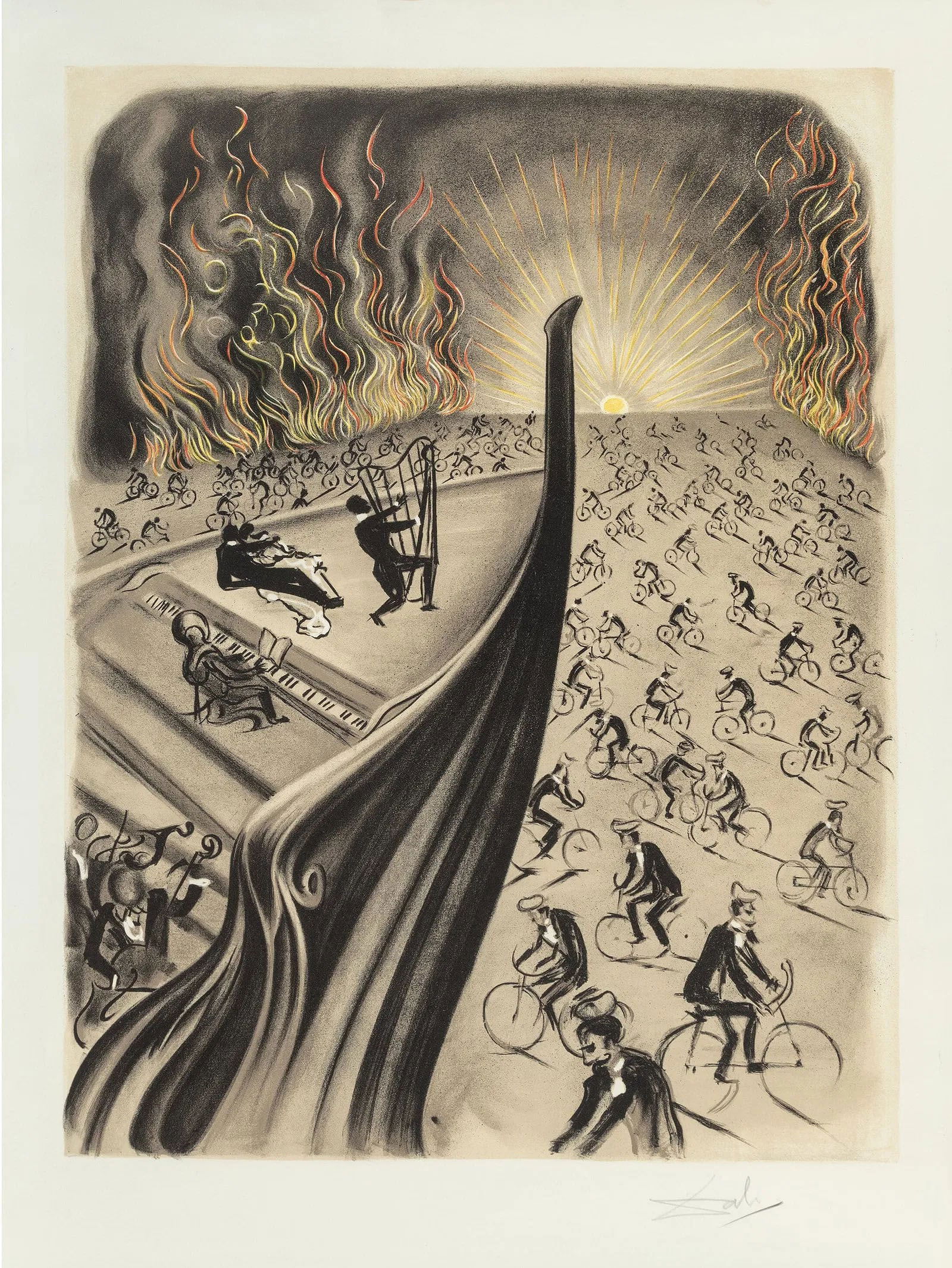 Salvador Dali (1904-1989) Symphony Bicyclette: Salvador Dali (1904-1989) Symphony Bicyclette. Medium: Print in colors. Measures: 35 1/2 x 25 3/4 inches, plate signed lower right