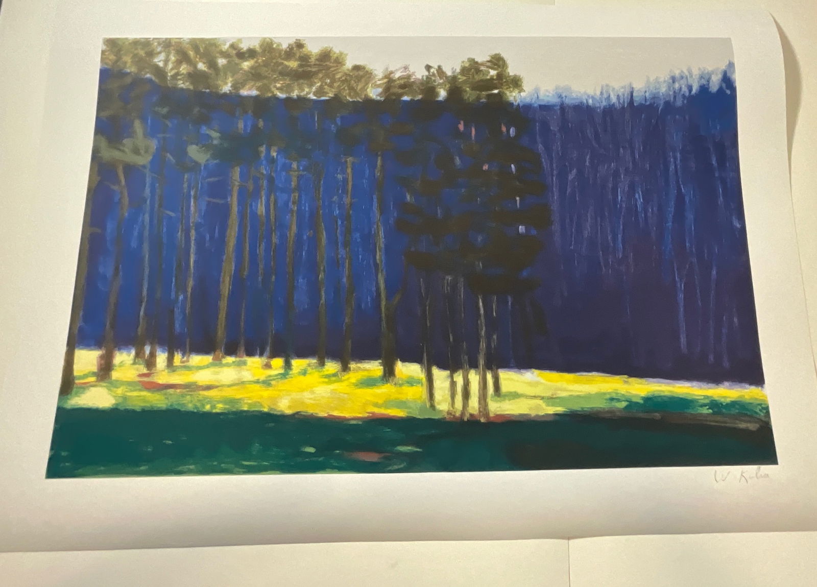 Wolf Kahn Dark Pines, 2001: Measures 39 1/4 x 27 3/4 inches, printed on woven paper, pencil signed lower right , not numbered