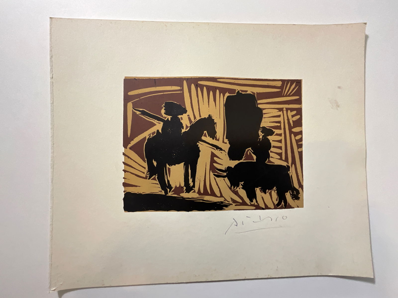 Pablo Picasso linocut pencil signed: Measures 15 1/4 x 12 1/2 inches, pencil signed lower right, 1960’s