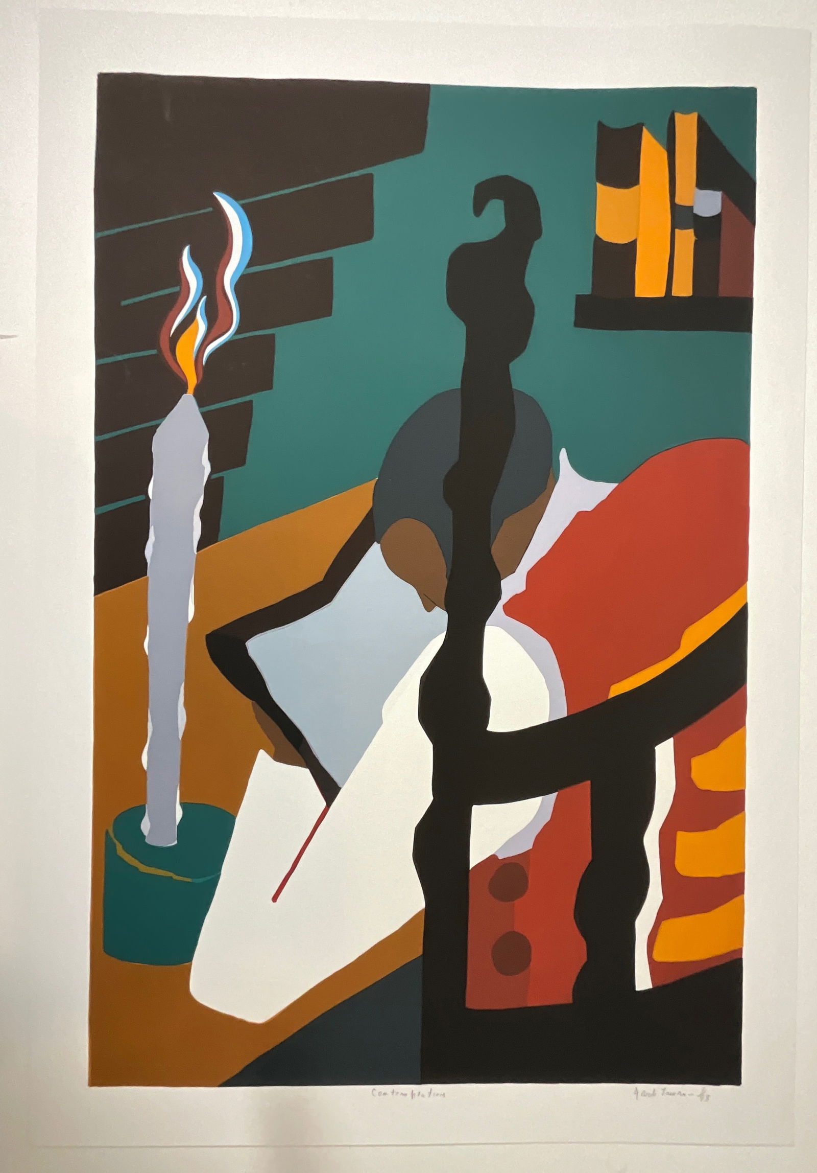 Jacob Lawrence “contemplation?? print: Measures 32 x 22 inches, plate signed and titled