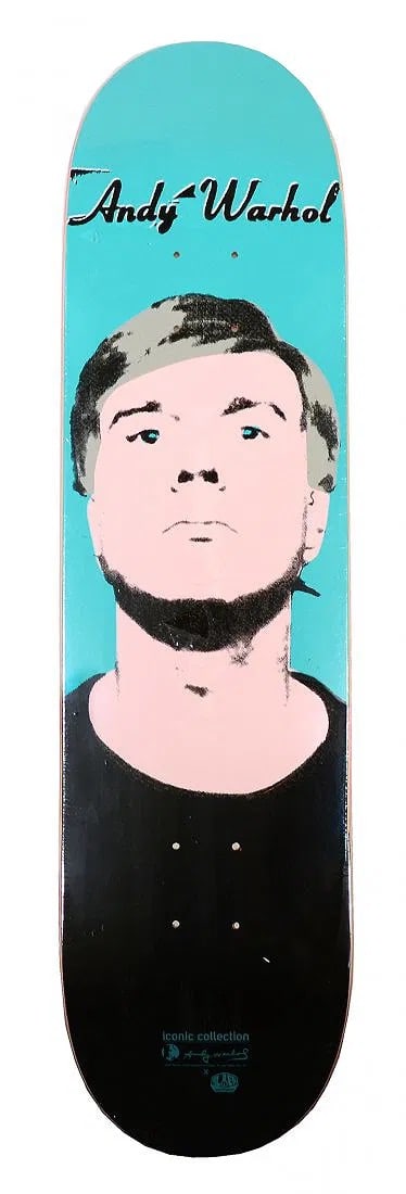 ANDY WARHOL (AFTER) ( AMERICAN 1928-1987) skate deck: "Andy Warhol Self Image", screenprint on wooden skate deck 31 x 8