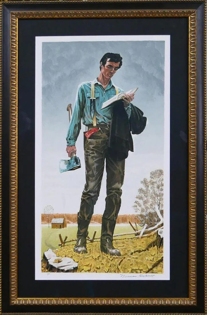 NORMAN ROCKWELL "YOUNG ABE" COLOR LITHOGRAPH: Norman Rockwell Young Abe. pencil signed lower right. Measures total 40" x 26" inches