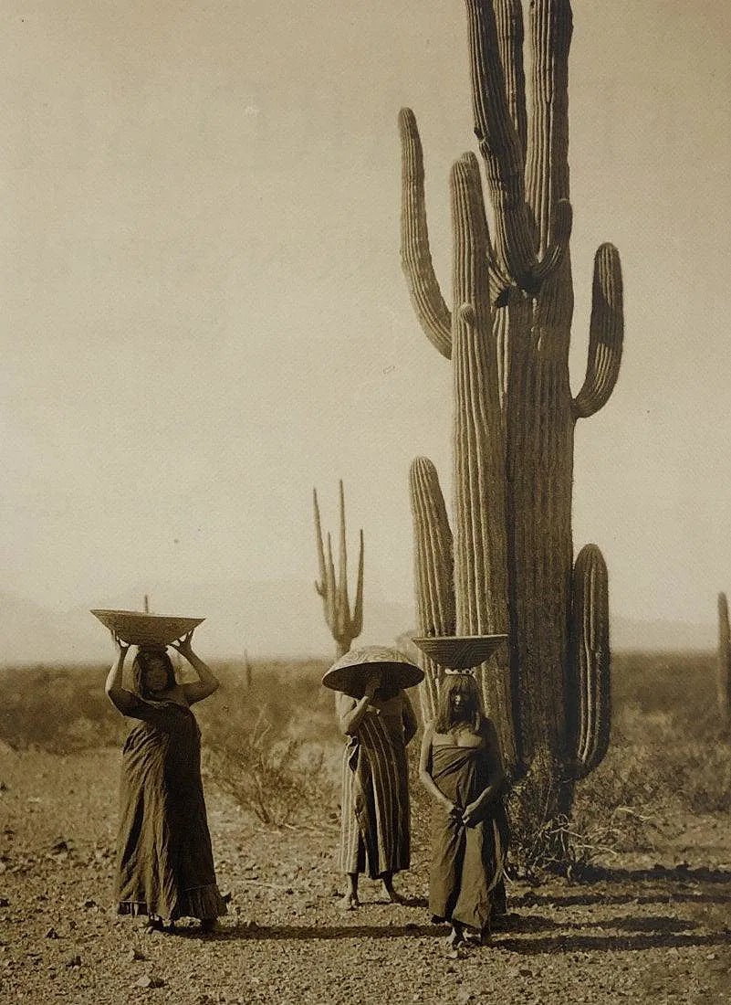 Edward Curtis - Three Maricopa women with baskets, 1907: EDWARD CURTIS (1868-1952), Three Maricopa women with baskets, 1907, Goldtone-litho, 8" x 6", Printed second half of 20th Century, mounted to archival board
