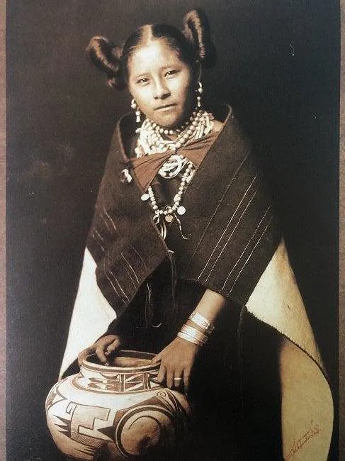 Edward Curtis - A Young Hopi Woman - Arizona, 1900: EDWARD CURTIS (B.1868-1952), A Young Hopi Woman - Arizona, 1900, Photo-Litho 8.5"x6", Printed second half of 20th Century, Mounted to archival board