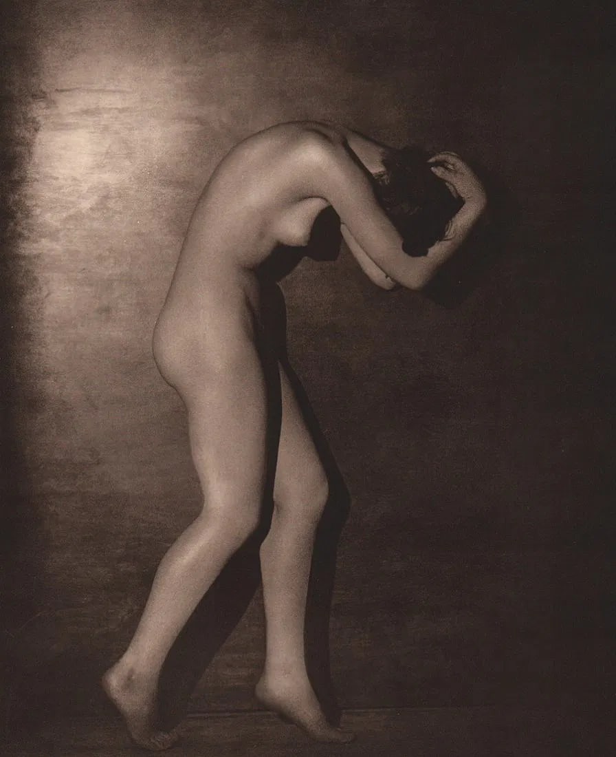 Bird, Walter - Grief: Vintage Sheet-fed Gravure printed in 1938 by VanDyck Printers, London. A dramatic pictorialist nude. Image size: approx. 9" x 11.5"., Mounted to archival board