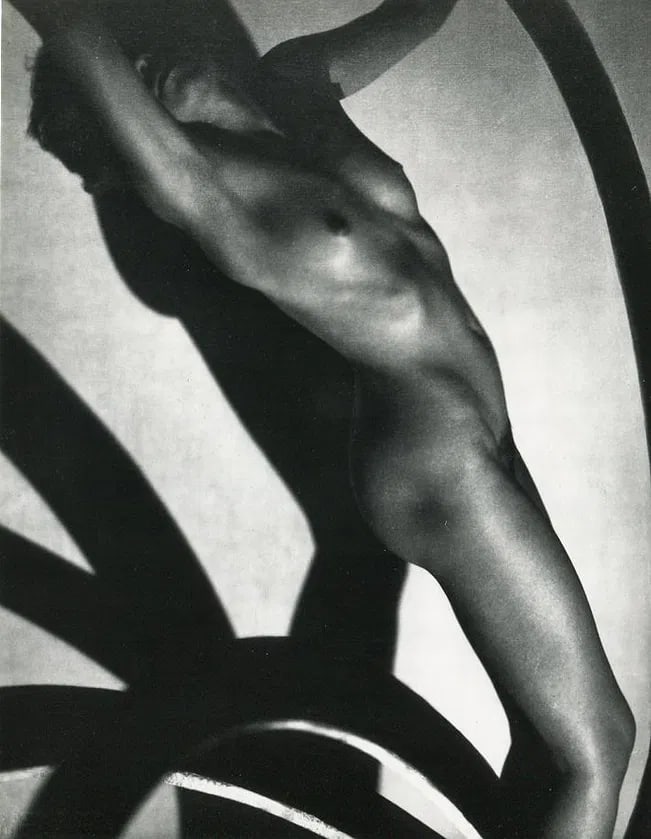 Drtikol, Frantisek - Nude - Silver Gelatin: Modern print from a 1928 negative. Czech modernist geometry of the female form. Image size: approx. 5" x 6.5"., Mounted to archival board