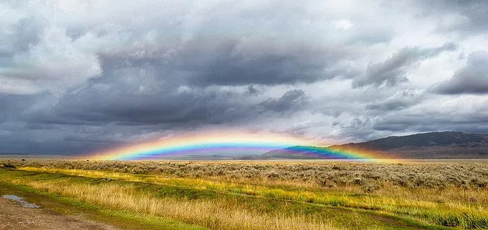 Arena, Cheryl - Double Rainbow - Tetons: Contemporary landscape photograph. High-contrast nature study. Image size: approx. 8" x 10"., Mounted to archival board
