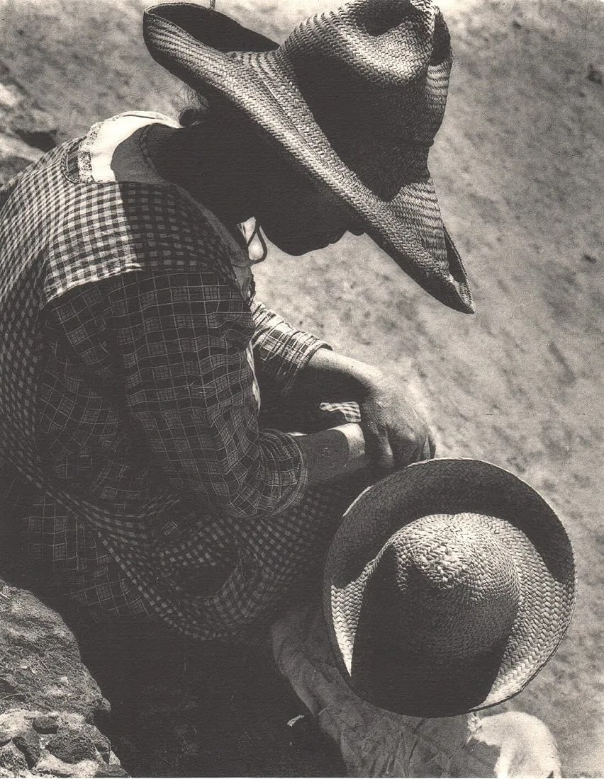 Bruehl, Anton - Tomando El Sol, S J Teoithuacan: Vintage Photogravure from his "Mexico" folio, 1933. A masterpiece of light and form. Image size: approx. 8" x 10"., Mounted to archival board