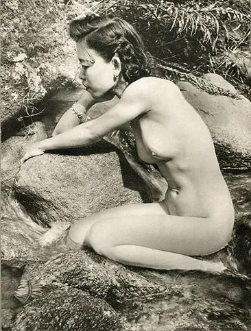 Jackson, Martin - Nude Tamil Woman, India: Vintage Sheet-fed Gravure printed in 1955. Detailed ethnographic study. Image size: approx. 9" x 11"., Mounted to archival board