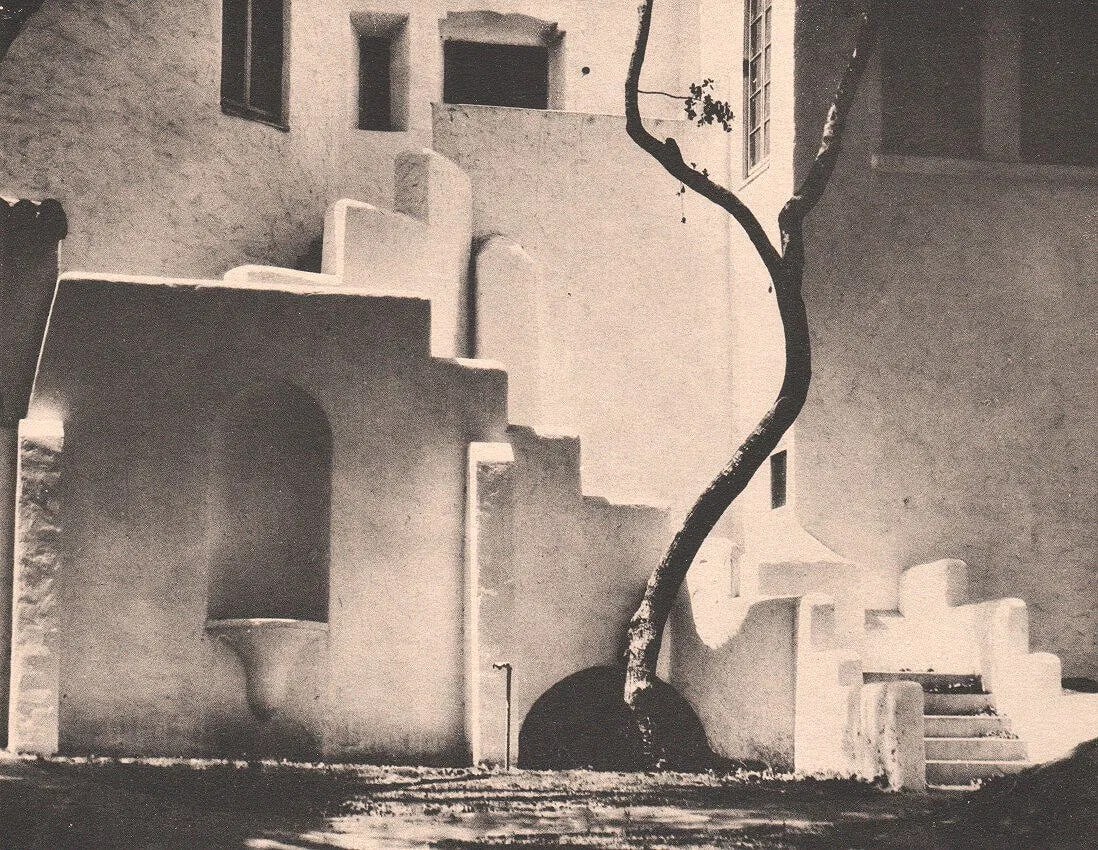 Itano, Riso - Sun Slide: Vintage Sheet-fed Gravure. A mid-century study of light and architectural movement. Image size: approx. 8.5" x 11.5"., Mounted to archival board