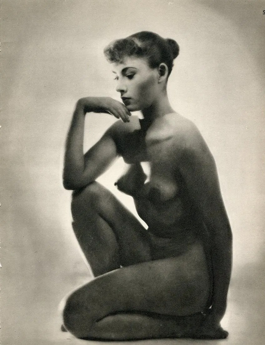 Everard, John - Pamela Green (Nude): Vintage Sheet-fed Gravure. Features the famous 1950s British pin-up and actress. Image size: approx. 8" x 10"., Mounted to archival board