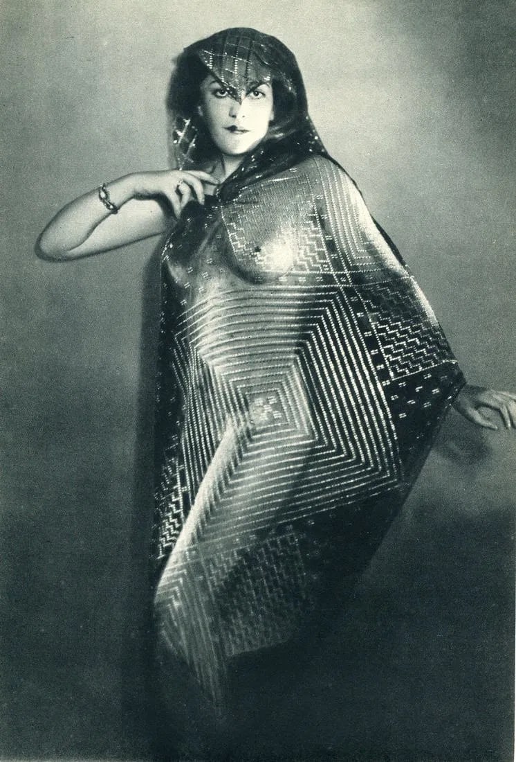 Manasse - Nude Study - Exotic: Vintage Sheet-fed Gravure from the 1920s/30s. A stylized studio nude from the famed Vienna studio. Image size: approx. 7.5" x 9.5"., Mounted to archival board