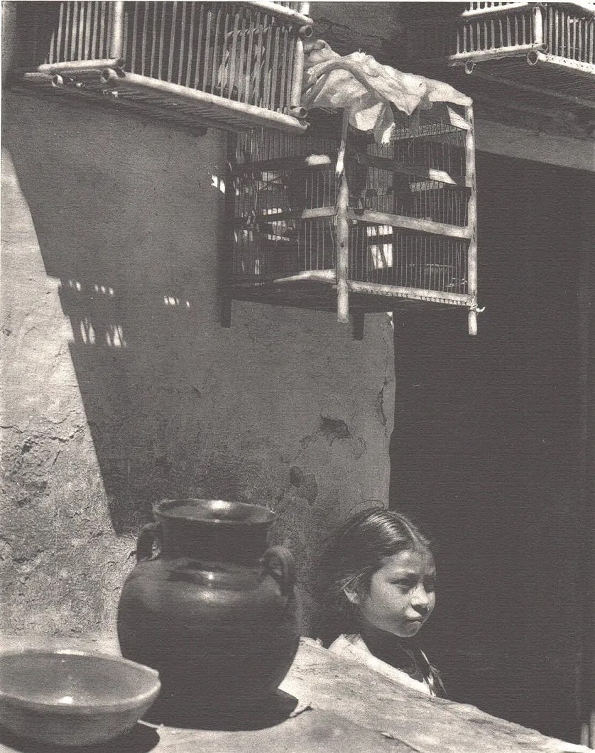 Bruehl, Anton - Patio: Vintage Photogravure printed in 1933. Architectural geometry of a Mexican courtyard. Image size: approx. 8" x 10"., Mounted to archival board
