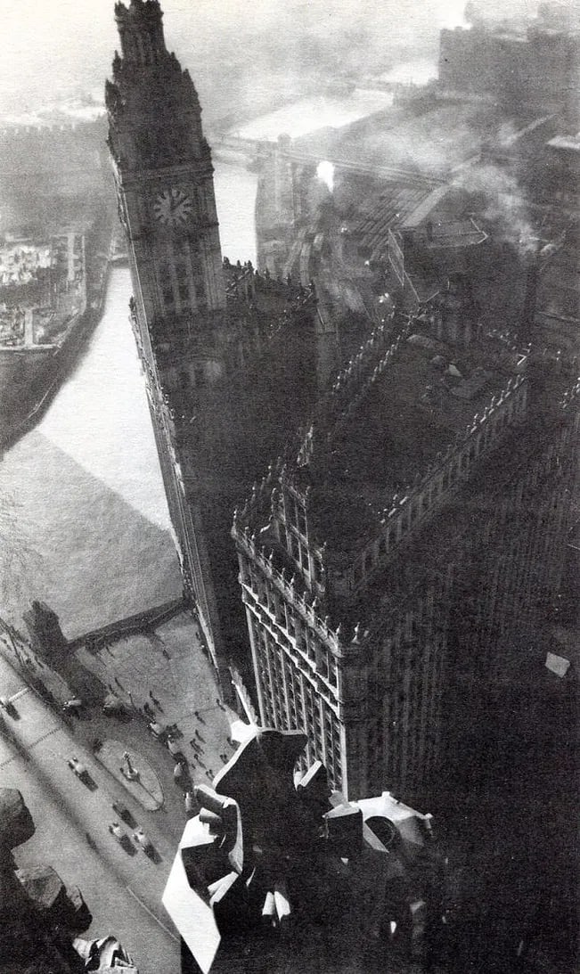 Brueys, Claude C De - Architectural Jazz: Vintage Sheet-fed Gravure. An avant-garde study of modern building forms. Image size: approx. 7.5" x 9.5"., Mounted to archival board