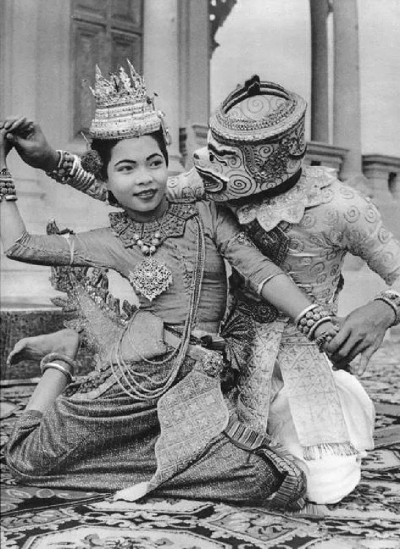 Kim Khanh - Cambodian Dancers: Vintage Sheet-fed Gravure. Study of traditional cultural movement. Image size: approx. 8.5" x 11.5"., Mounted to archival board