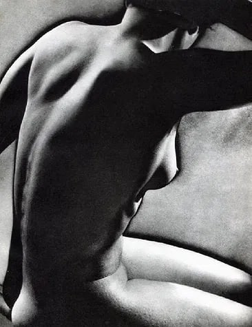 Man Ray - Solarized Nude Torso: 1934 Sheet-fed Gravure. Experimental surrealist study of the female form. Image size: approx. 8.5" x 11"., Mounted to archival board
