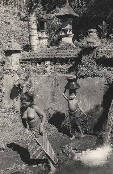 Henri Cartier-Bresson - Bali, Indonesia 1950: Vintage Sheet-fed Gravure printed in 1955. Candid capture of Balinese culture. Image size: approx. 10" x 13.5"., Mounted to archival board