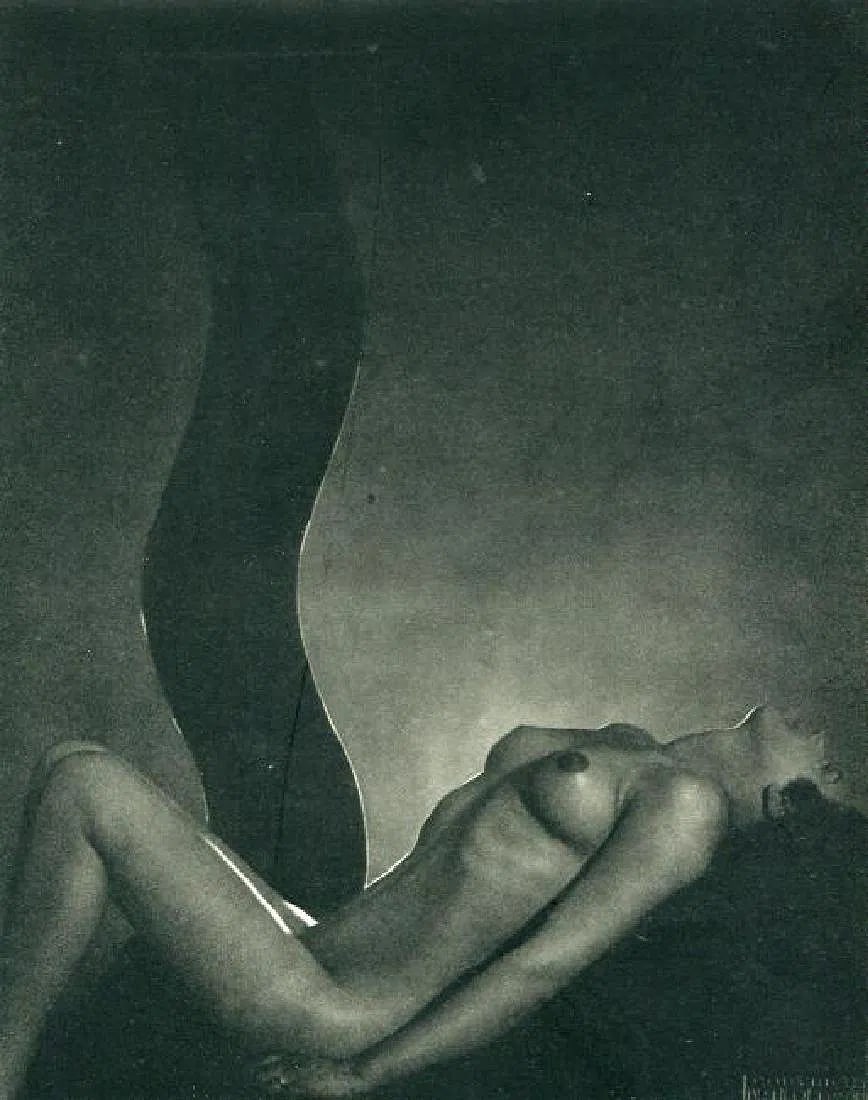 Drtikol, Frantisek - Nue: Vintage Sheet-fed Gravure. Art Deco geometric composition by the Czech master. Image size: approx. 7" x 9.5"., Mounted to archival board