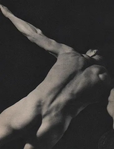Greeven, Werner W - Male Nude: Vintage Sheet-fed Gravure. Classical anatomical study from the 1930s. Image size: approx. 8" x 10.5"., Mounted to archival board