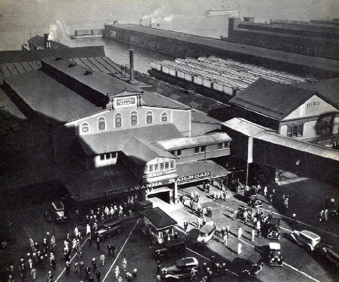 Berenice Abbott - Hoboken Ferry: Vintage Sheet-fed Gravure printed in 1949. Architectural and industrial documentation of New York harbor. Image size: approx. 7" x 9"., Mounted to archival board