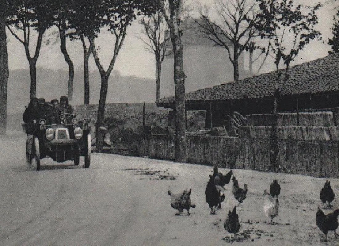 Jacques-Henri Lartigue - Driving In The Countryside: Vintage Sheet-fed Gravure. A charming view of early 20th-century French leisure. Image size: approx. 8.5" x 11"., Mounted to archival board
