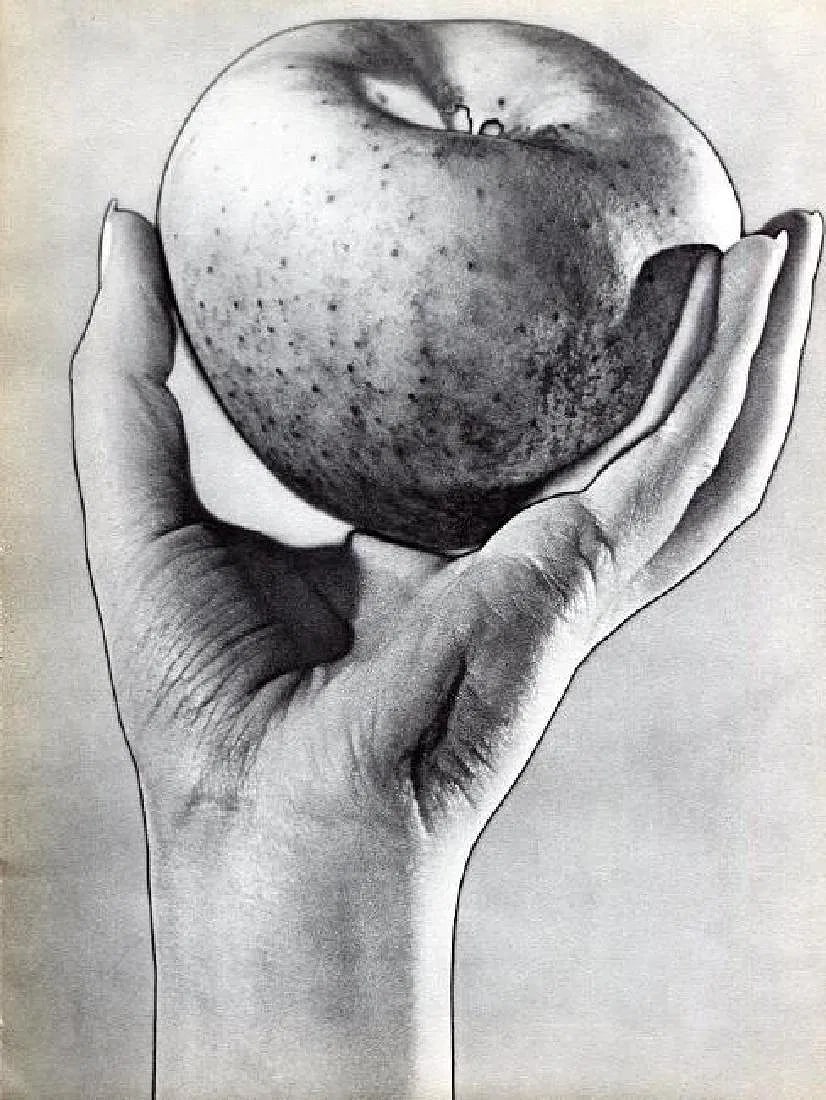 Adam, Pierre - Solarized Apple: Vintage Sheet-fed Gravure. A surrealist still-life experiment. Image size: approx. 8.5" x 11"., Mounted to archival board