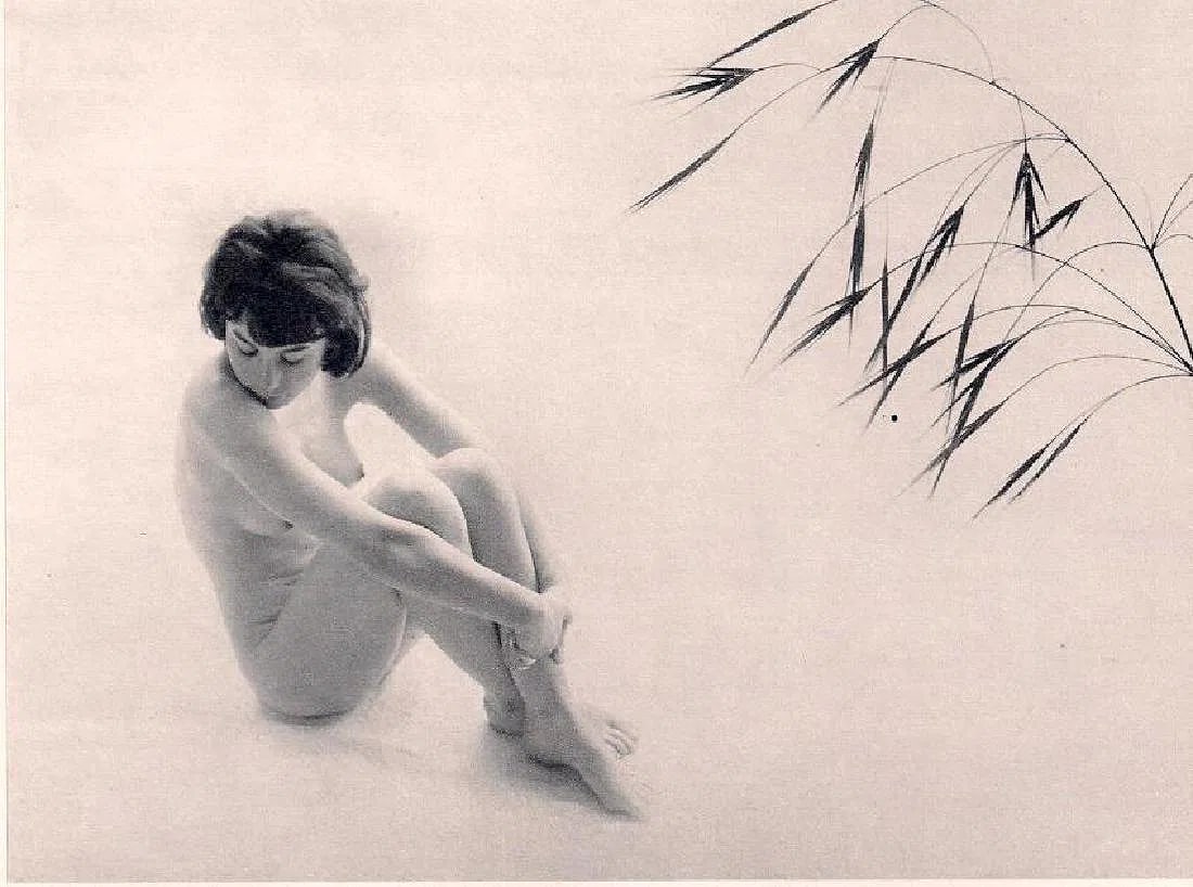 Gentil - Nude: Vintage Sheet-fed Gravure. Graceful studio figure study. Image size: approx. 8" x 10.5"., Mounted to archival board