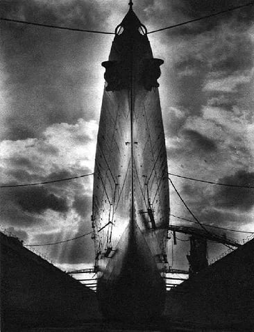 Aikins, Russel - U.S.S. Indianapolis: Vintage Sheet-fed Gravure printed in 1937. Powerful naval industrial study. Image size: approx. 7" x 9"., Mounted to archival board