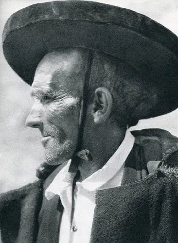 Jose Ortiz Echague - Sepulveda Man: Vintage Carbon Print Gravure. Stoic Spanish ethnographic portrait. Image size: approx. 8" x 10.5"., Mounted to archival board