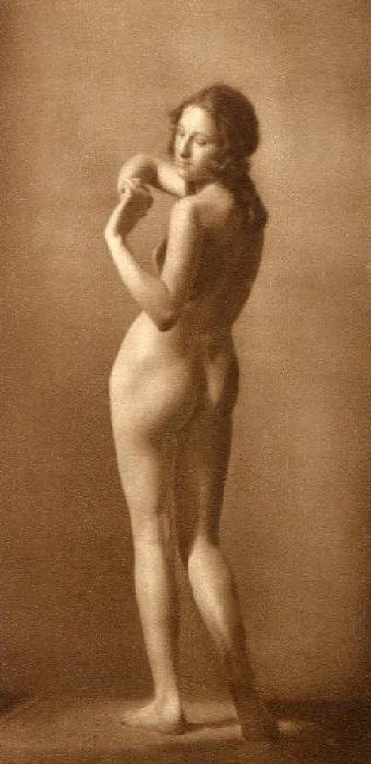 Prof. Jozsef Pecsi - Hungarian Woman (Nude): Vintage Sheet-fed Gravure. Classic studio study from the 1930s. Image size: approx. 7" x 9"., Mounted to archival board