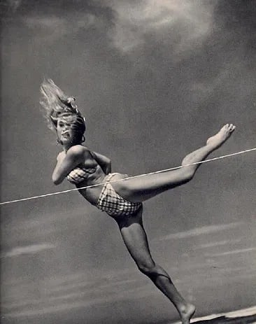 Denise Bellon - Saut: Vintage Sheet-fed Gravure. Dynamic capture of motion from the 1930s. Image size: approx. 8" x 10.5"., Mounted to archival board