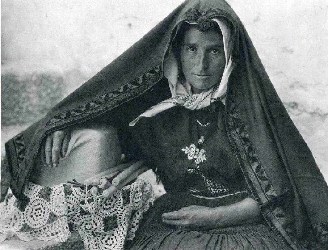 Jose Ortiz Echague - The Widow: Vintage Carbon Print Gravure. Emotive Spanish ethnographic portrait. Image size: approx. 8" x 10.5"., Mounted to archival board