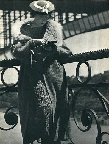 Robert Disraeli - Fashion: Vintage Sheet-fed Gravure. Sharp, urban fashion study from the 1930s. Image size: approx. 8" x 10"., Mounted to archival board